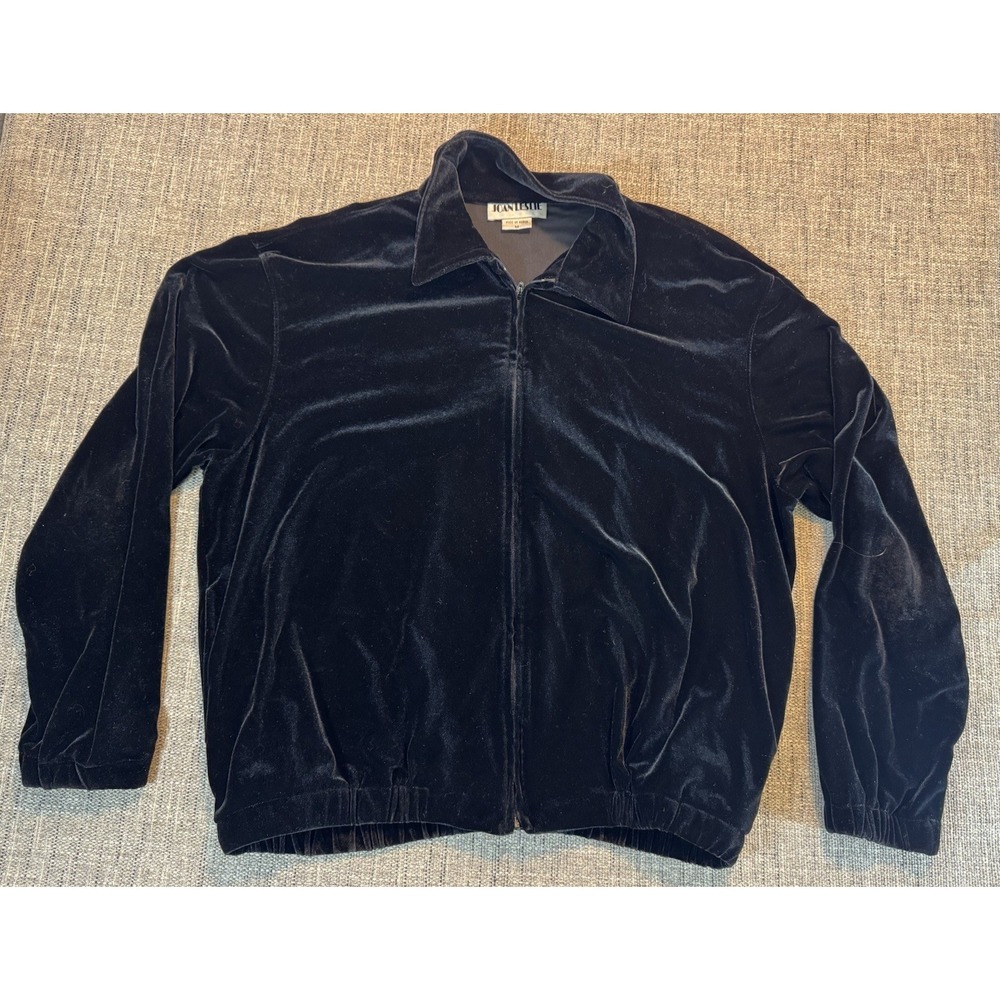 Vintage‎ Joan Leslie Velour Jacket Size Medium Black Full Zip Elastic Hem Soft